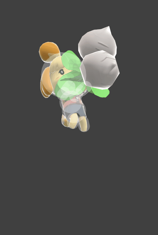Hitbox visualization for Isabelle's down aerial