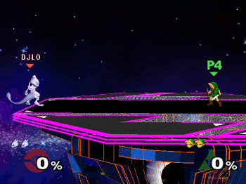 Mewtwo reversing his direction in mid air.