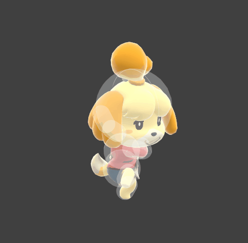 Hitbox visualization for Isabelle's neutral aerial
