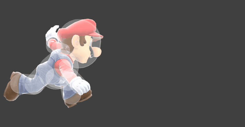 Hitbox visualization for Mario's dash grab