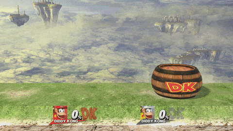 Diddy Kong appearing from a DK Barrel in Smash 4.