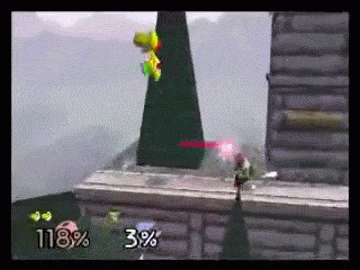 A Yoshi combo involving juggling with the up tilt and using other aerials to combo into a forward aerial meteor smash.