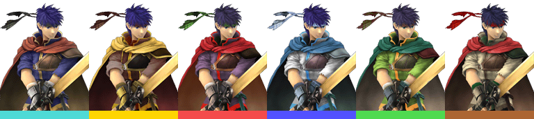 Ike's palette swaps, with corresponding tournament mode colours.