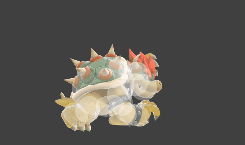 Hitbox visualization for Bowser's down smash