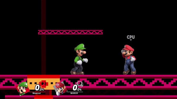 Luigi's Dash Attack in Ultimate, showing the Rapid effect.