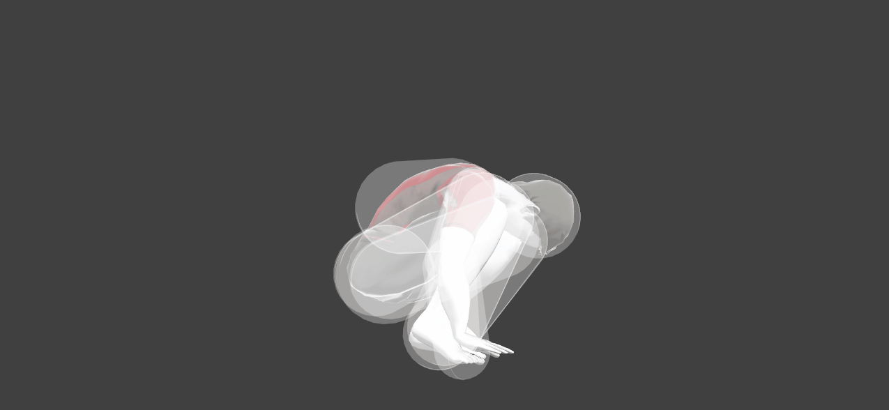 Hitbox visualization of Wii Fit Trainer's Down tilt.