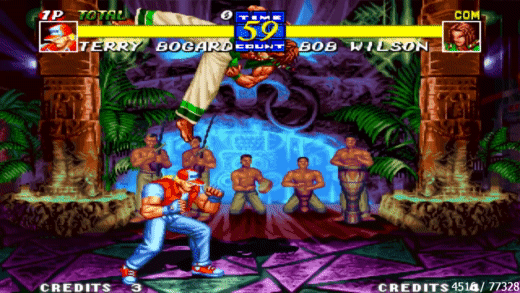 Terry using Power Dunk in Fatal Fury 3: Road to the Final Victory.