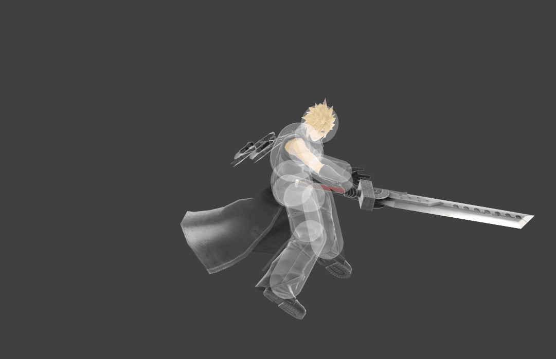 Hitbox visualization for Cloud's back aerial