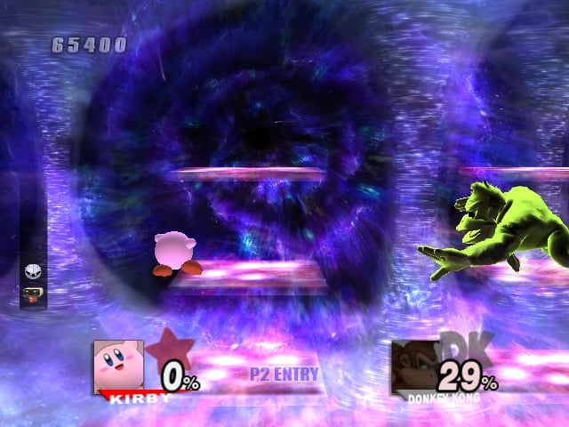 Kirby fighting a false Donkey Kong in The Great Maze.