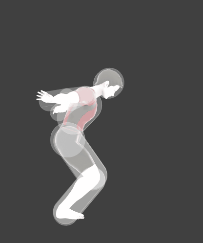 Hitbox visualization of Wii Fit Trainer's Standing grab.
