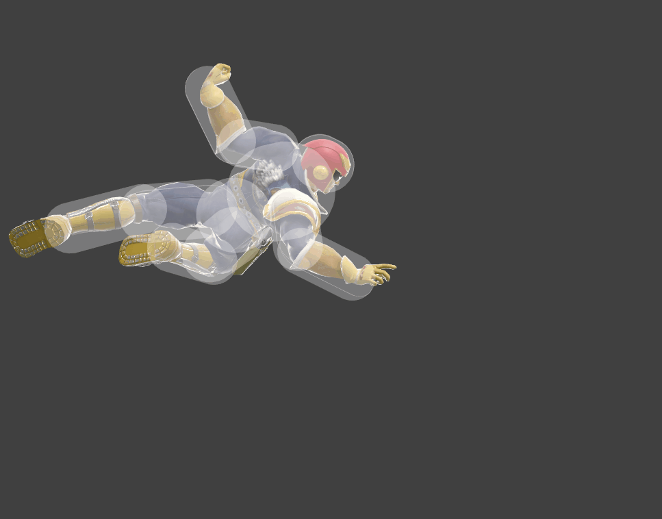 Hitbox visualization for Captain Falcon's aerial Raptor Boost hit
