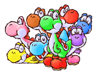 Brawl Sticker Eight Yoshis (SMA 3 Yoshi's Island).png