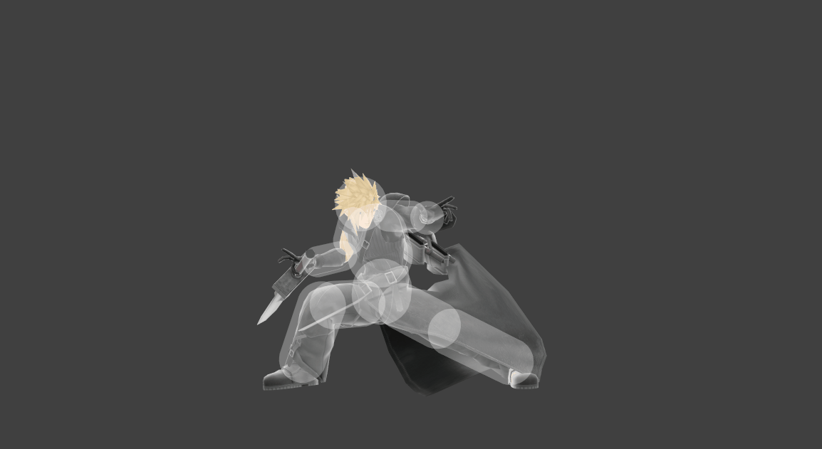Hitbox visualization for Cloud's down smash