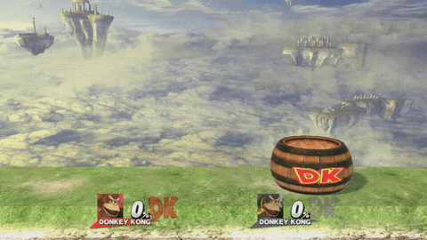 Donkey Kong appearing from a DK Barrel in Smash 4.