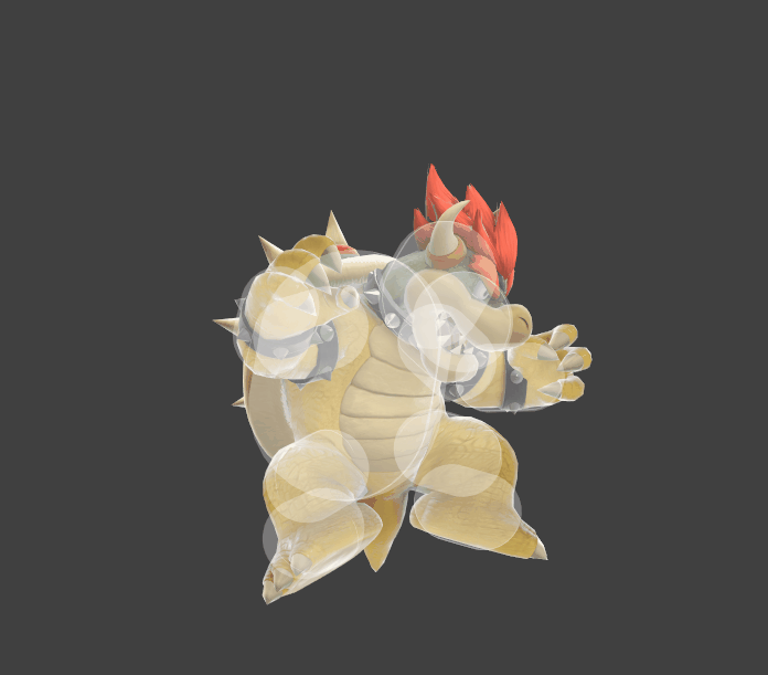 Hitbox visualization for Bowser's up aerial