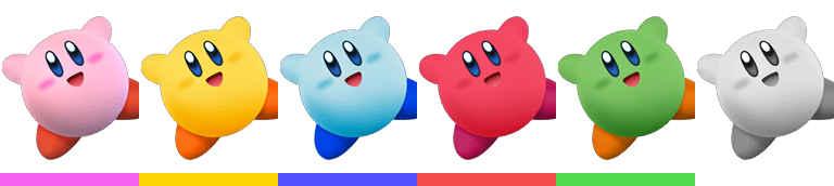 Kirby's palette swaps, with corresponding tournament mode colours.