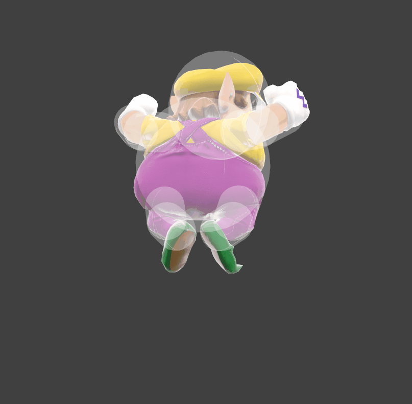 Hitbox visualization for Wario's half charged Wario Waft