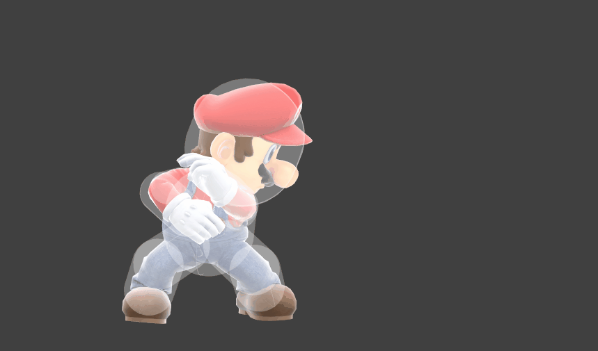 Hitbox visualization for Mario's upwards forward smash