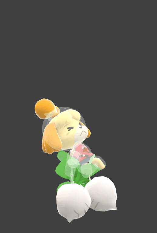 Hitbox visualization for Isabelle's up aerial