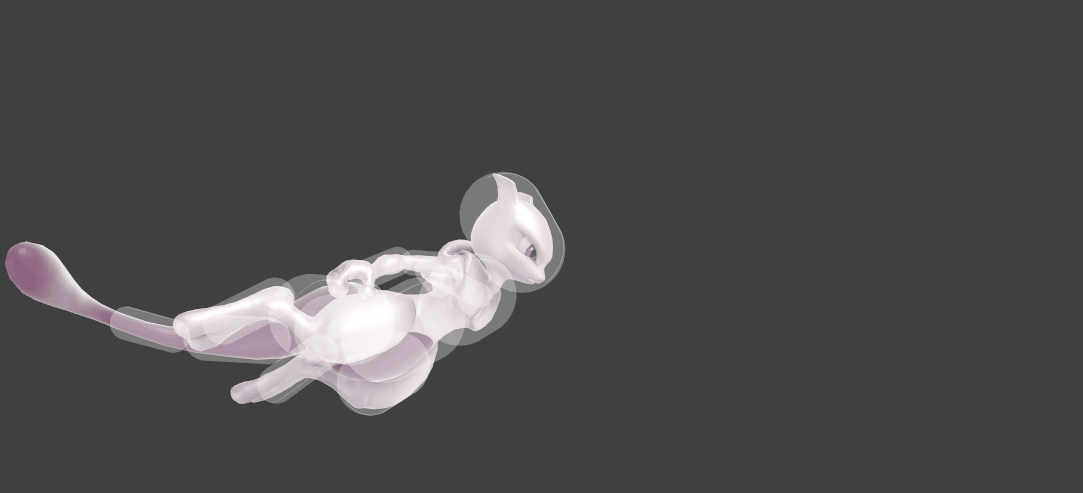 Hitbox visualization for Mewtwo's dash grab