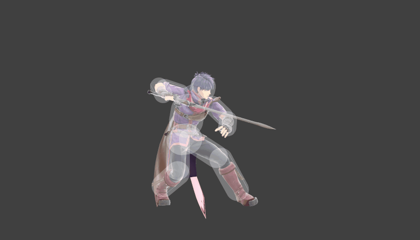 Hitbox visualization for Ike's down smash