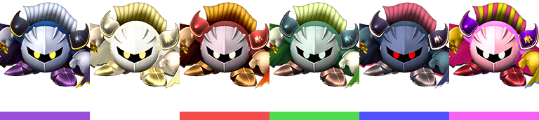 Meta Knight's palette swaps, with corresponding tournament mode colours.