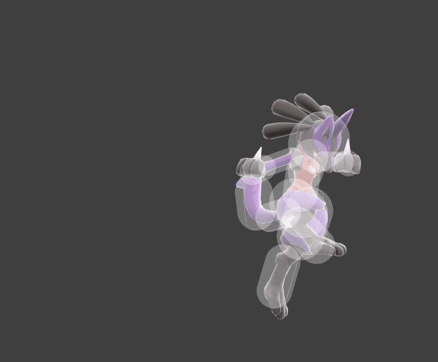 Hitbox visualization for Lucario's back aerial