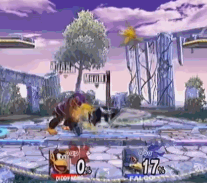Diddy dribbles to lock Falco in an infinite combo in Brawl.