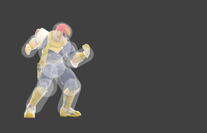 Hitbox visualization for Captain Falcon's grounded Falcon Punch