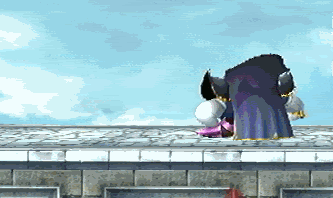 A demonstration of IASA frames, in which Meta Knight uses his down tilt then interrupts it by shielding.