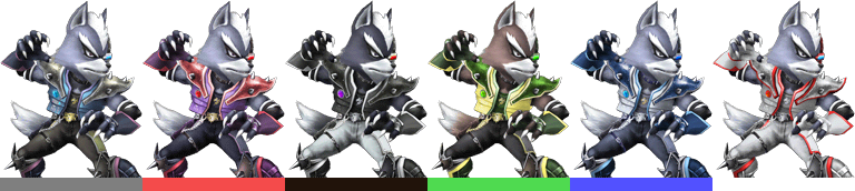 Wolf's palette swaps, with corresponding tournament mode colours.