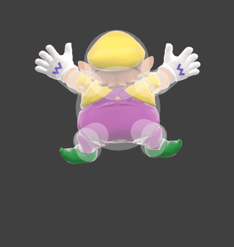 Hitbox visualization for Wario's low charge Wario Waft