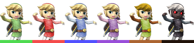 Toon Link's palette swaps, with corresponding tournament mode colours.