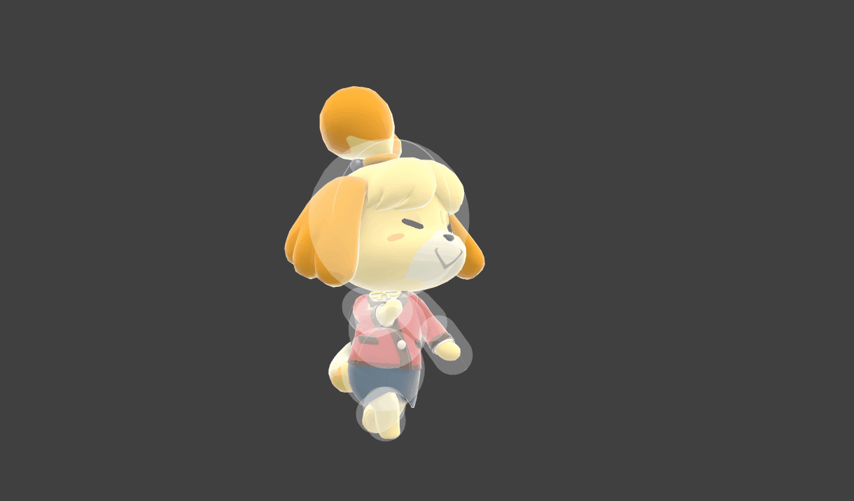 Hitbox visualization for Isabelle's down smash