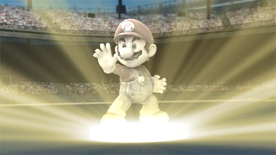 The Mario Trophy coming to life at the start of Adventure Mode: The Subspace Emissary in Super Smash Bros. Brawl.