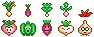 Sprites of vegetables from the Super Mario All-Stars version of Super Mario Bros. 2.