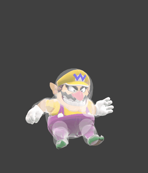 Hitbox visualization for Wario's up aerial