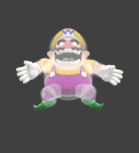 Hitbox visualization for Wario's uncharged Wario Waft
