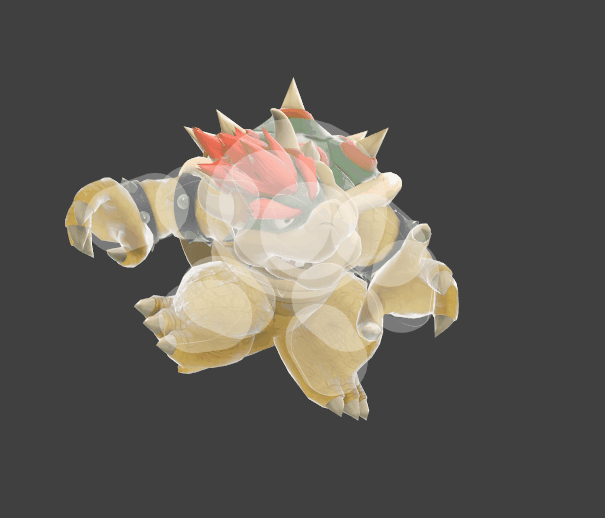 Hitbox visualization for Bowser's aerial Whirling Fortress