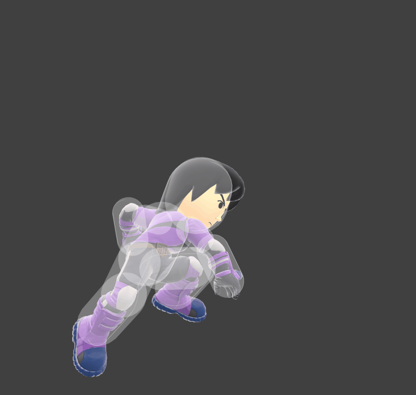 Hitbox visualization for Mii Brawler's aerial Helicopter Kick