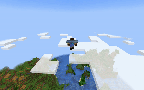 Steve using the Elytra in Minecraft.