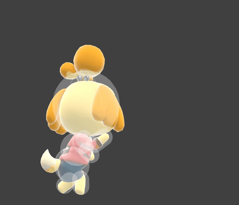 Hitbox visualization for Isabelle's Fishing Rod down throw