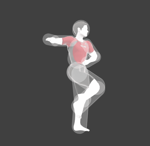 Hitbox visualization of Wii Fit Trainer's neutral attack 1.