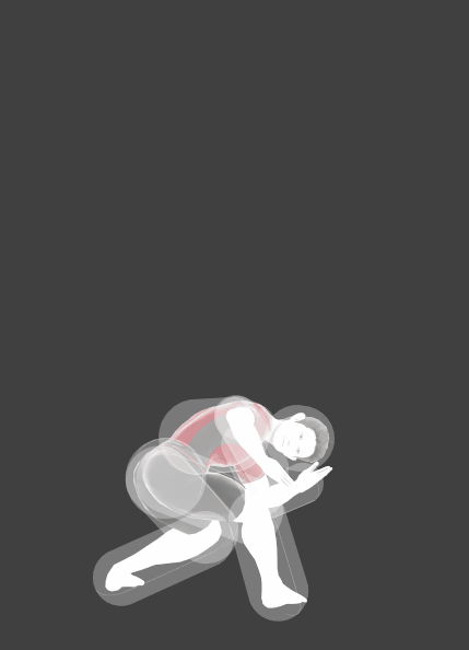 Hitbox visualization of Wii Fit Trainer's Up tilt.