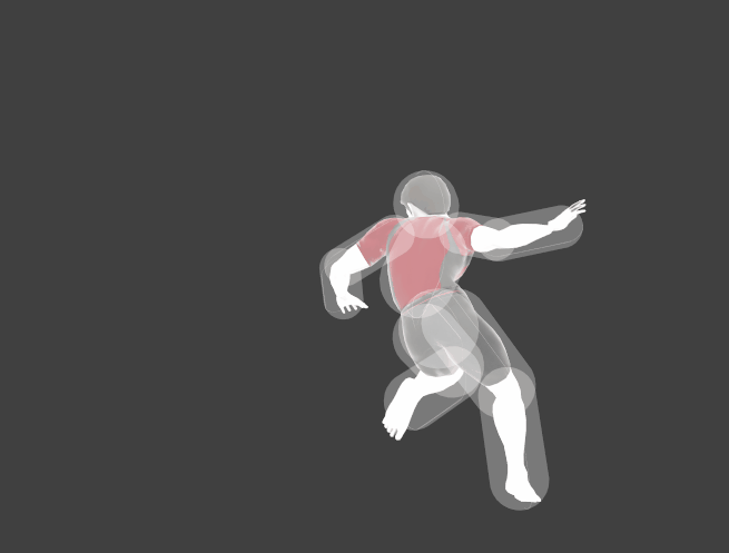 Hitbox visualization of Wii Fit Trainer's Pivot grab.