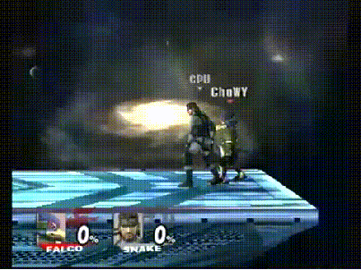 Falco following up his down throw chaingrab with a Gatling Combo.