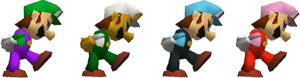 Luigi's colour changes from the original Japanese Super Smash Bros. Dojo website. Original .gif with transparent background.
