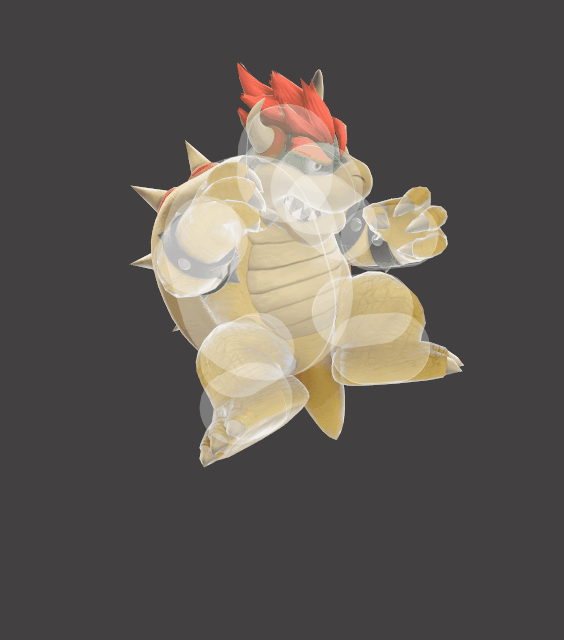 Hitbox visualization for Bowser's down aerial