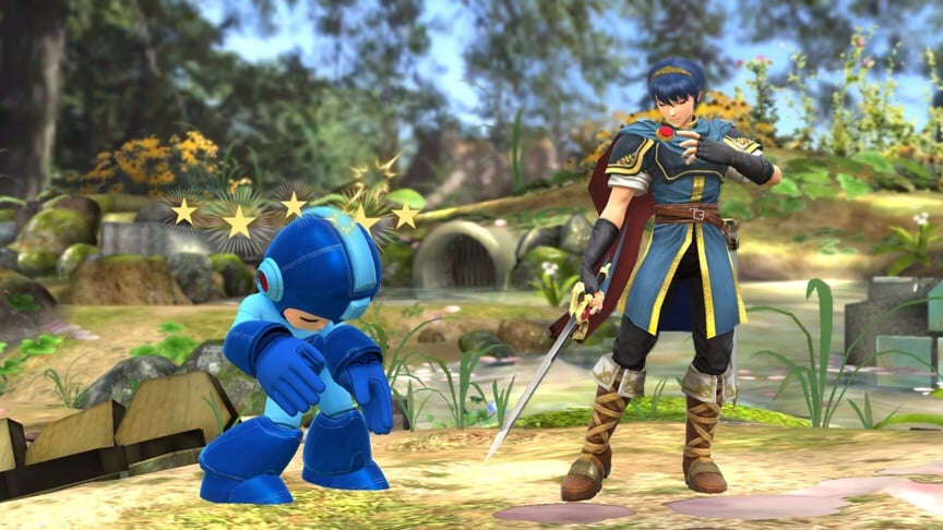 Mega Man after being hit by Marth's Shield Breaker.