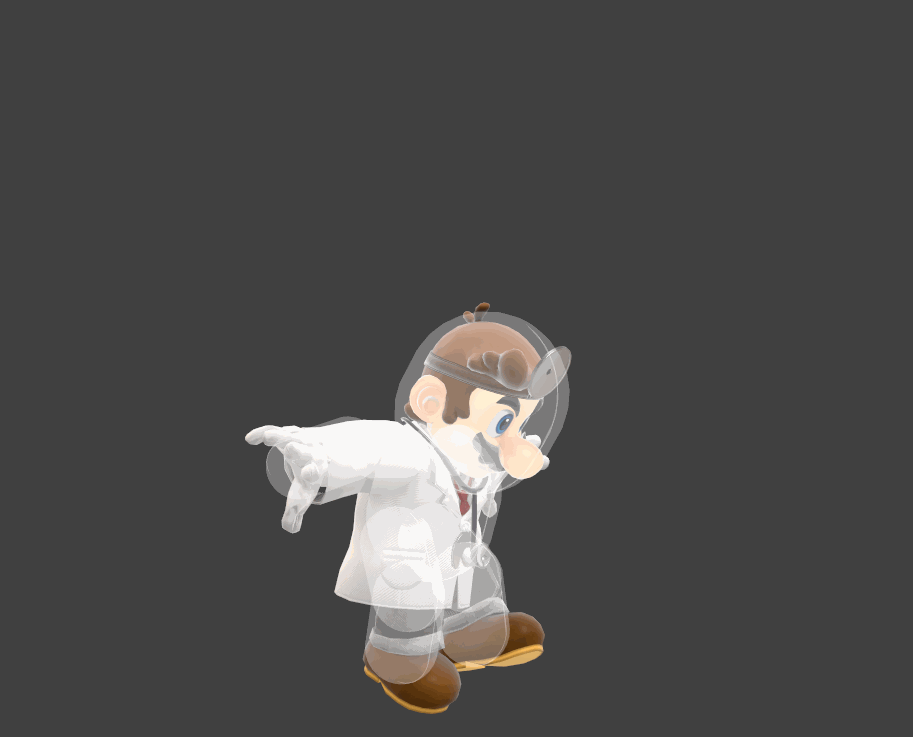 Hitbox visualization for Dr. Mario's up air